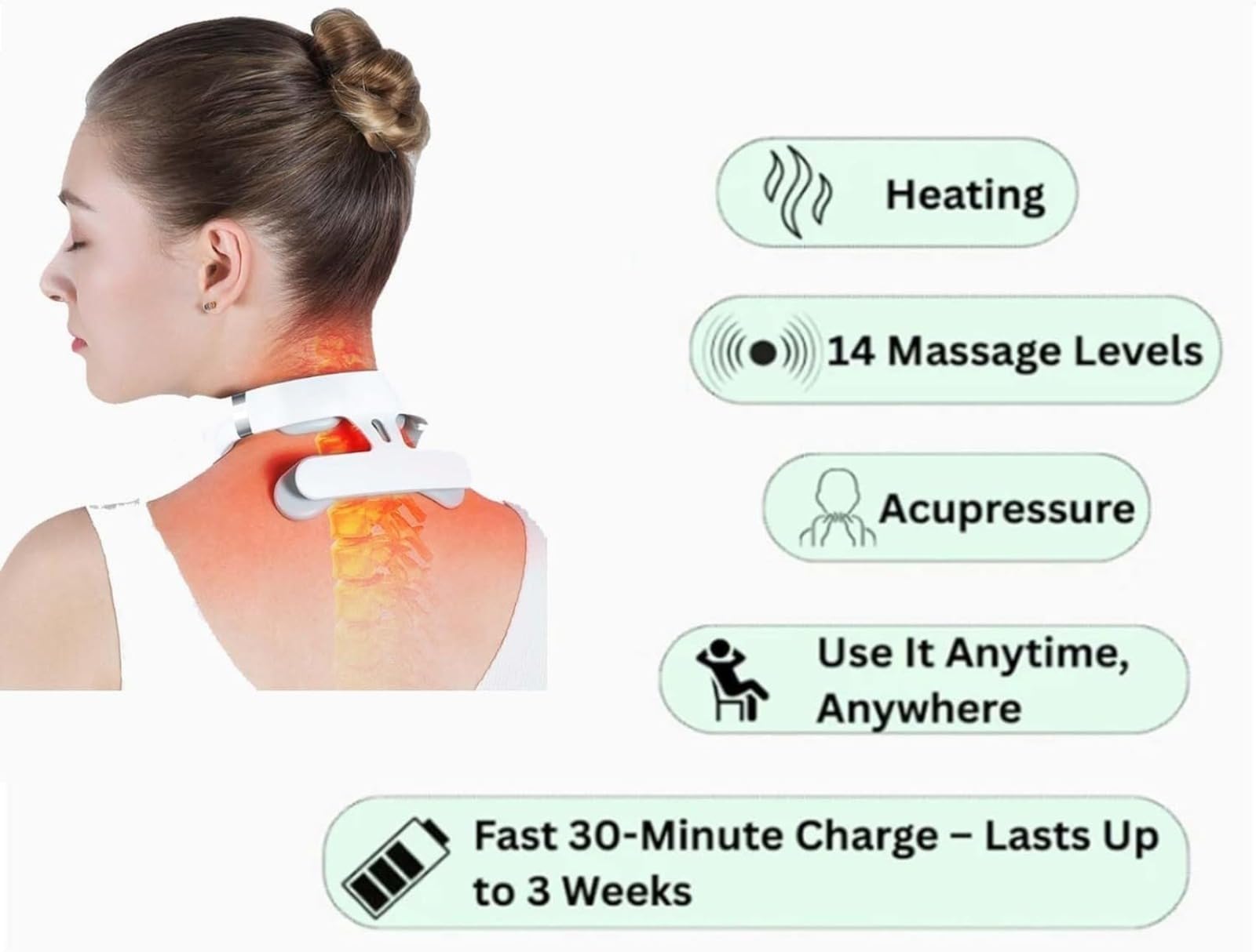 Masseur de cou et d'épaules, acupression à quatre têtes avec chauffage, 14 niveaux de massage, rechargeable pour une utilisation à tout moment