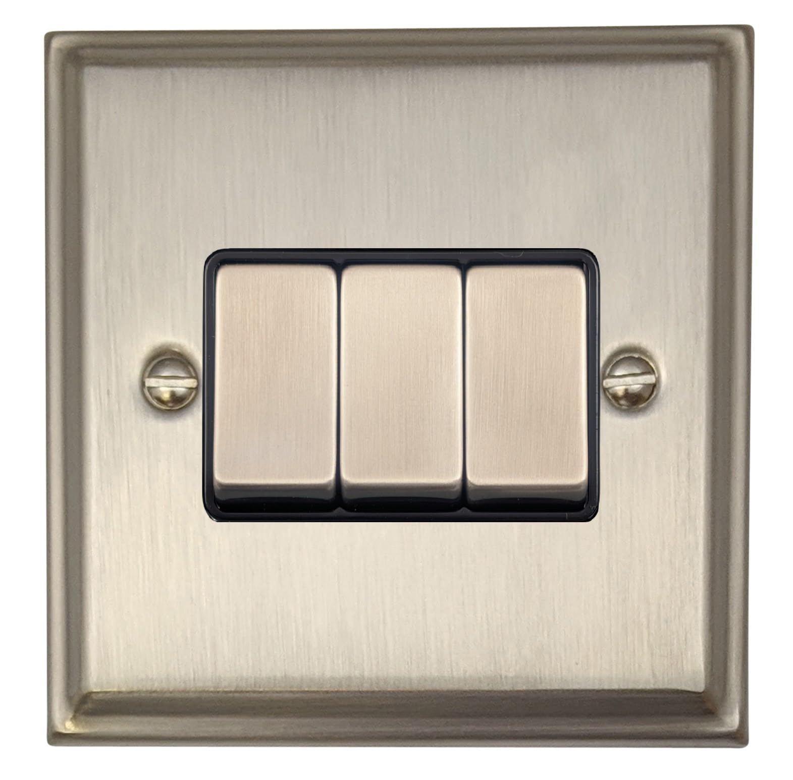 Deco Satin Nickel Light Switch (3 Gang/Black Insert/Matching Switch) - DSN303