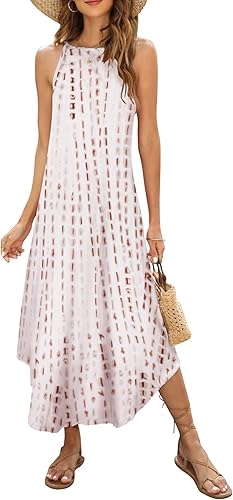 Halife Women's Summer Casual Sleeveless Beach Dress Long Halter Side Slit Maxi Sun Dresses