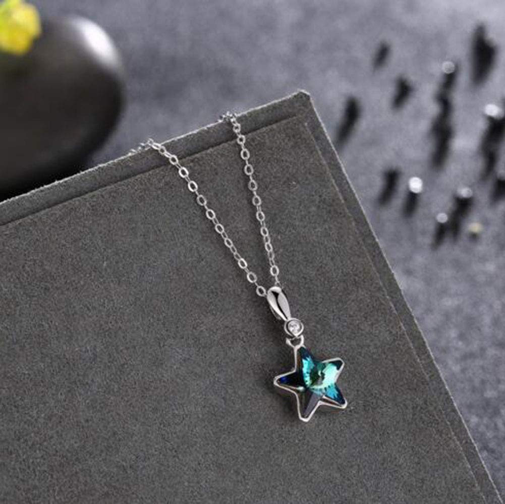 Collar de plata de ley 925 con colgante de pentagrama y estrella azul