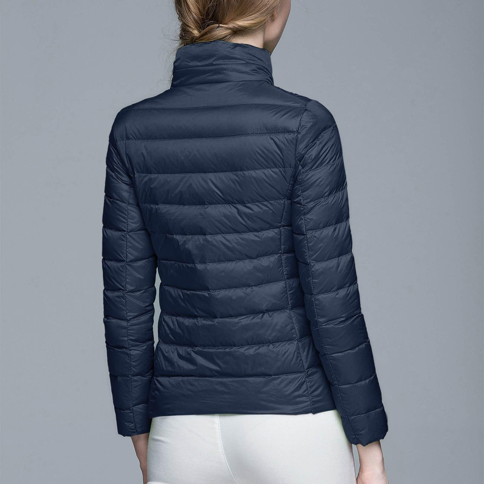 Générique Femmes Doudoune Ultra Légère Courte Veste Duvet Chaud Hiver Compressible Blouson,Femme Manches Longues Duvet Manteau Matelassé Automne Col Montant Blousons d'Extérieur Décontracté