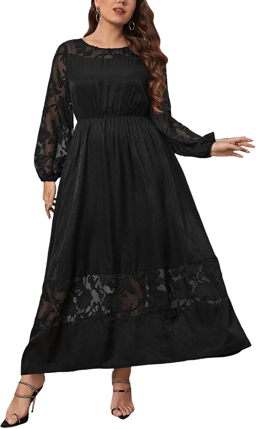 CUPSHE Women’s Plus Size Dress 2024 Long Sleeve Maxi Dress Floral