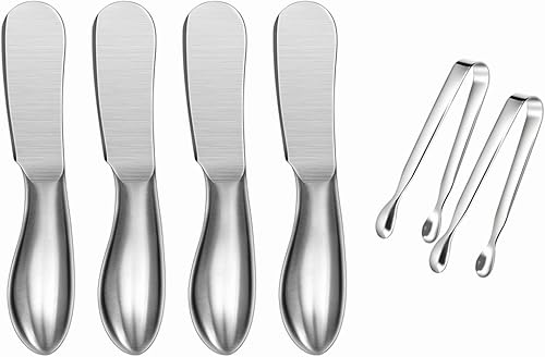 Juego de cuchillos esparcidores,6 cuchillos esparcidores de queso y mantequilla,Mini pinzas para servir,Cuchillos de mantequilla multiusos de acero