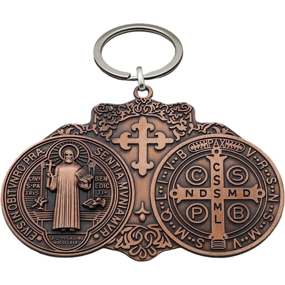 Luxylei St Benedict Medals, Metal Saint Benedict Pendant, Christmas Vintage Cross Medal for Door Wall Desk Display, Catholic Protection Art Decor