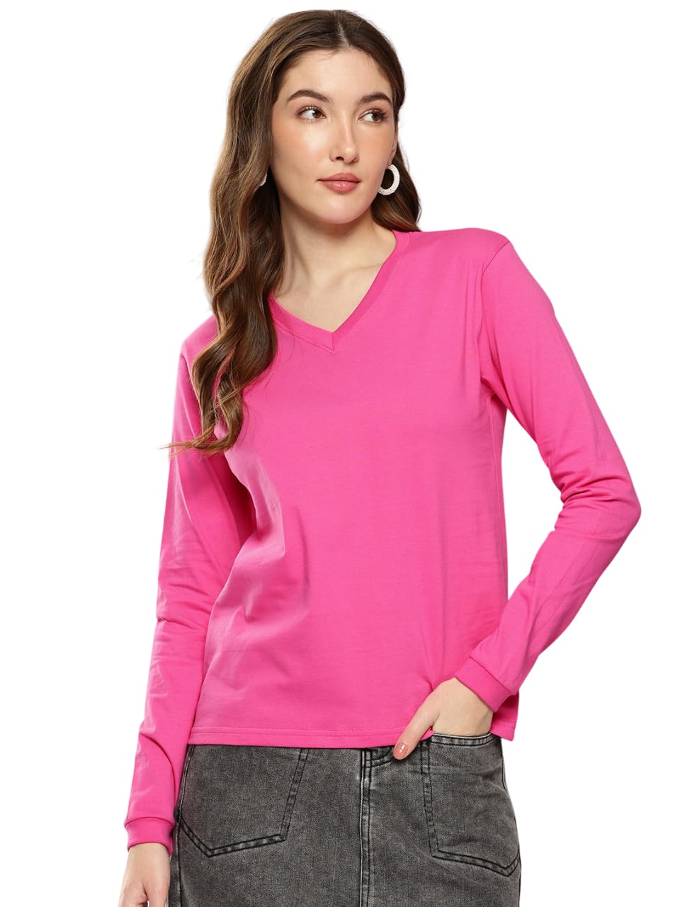 dillinger Women's Regular Fit Long Sleeve Solid V-Neck Tshirt-picture-10