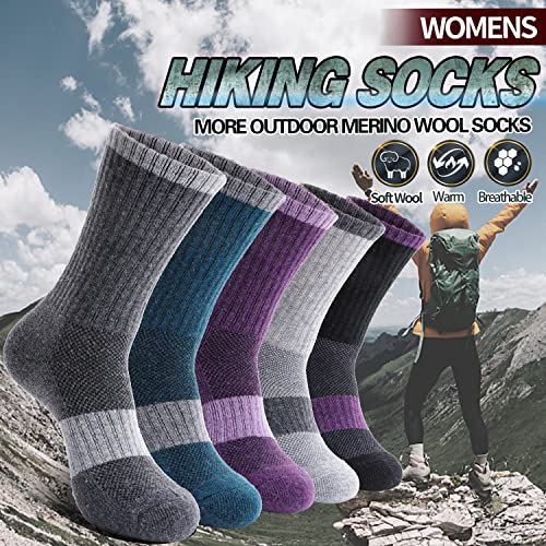 Image of Anlisim Merino Wool Hiking Running Socks for Women, Boot Work Crew Socks