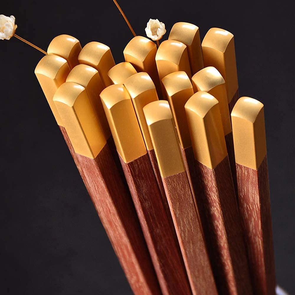 Baguettes Baguettes Réutilisables Baguettes Réutilisables Coffret Cadeau, Baguettes Chinoises en Bois Naturel avec Tête en Laiton Vaisselle De Cuisine Boîte Faite À La Main Passe A(5)