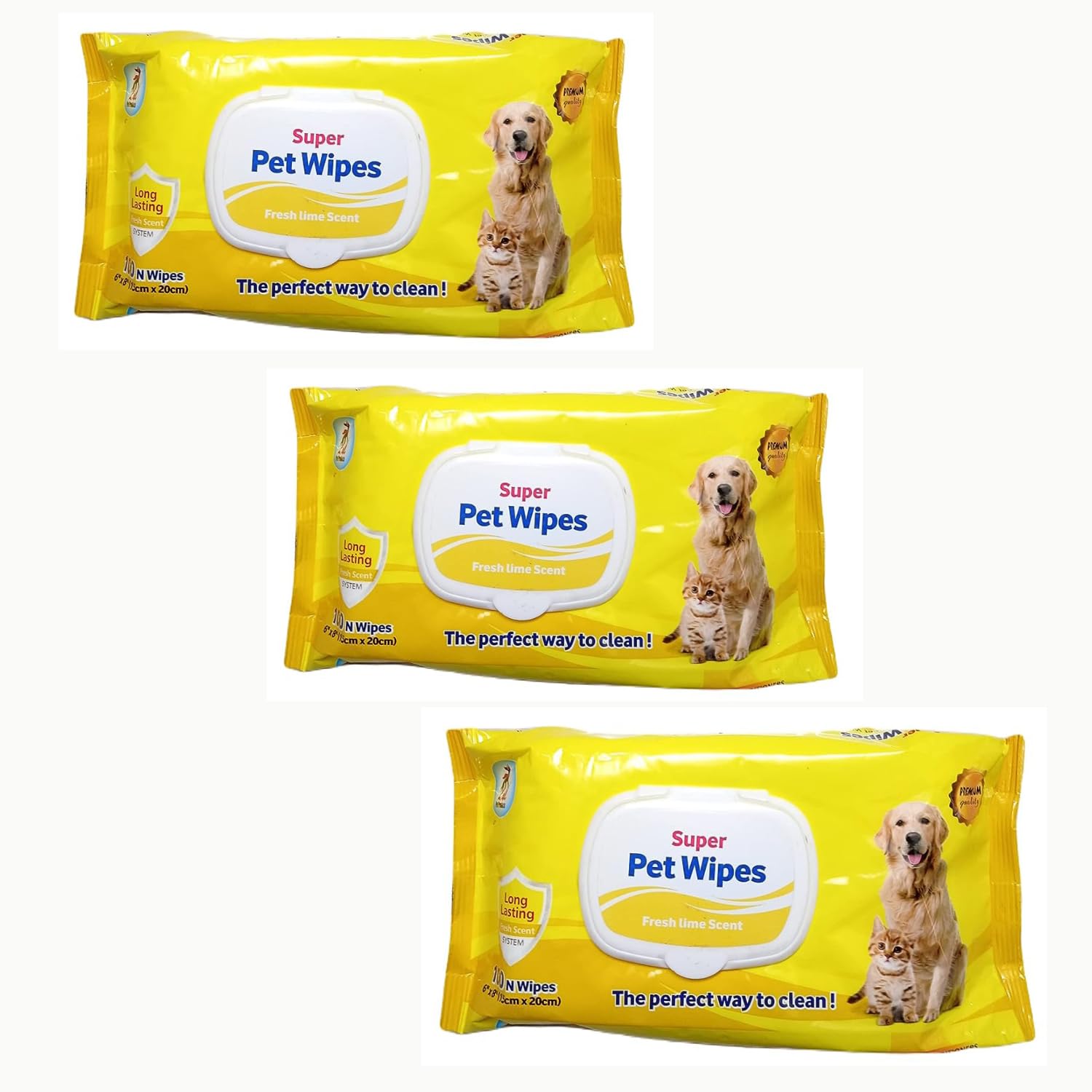 Happy4pets Supet Pet Wet Wipes with Lime Scented for Dogs Puppies & Cats Deodorising Grooming Wipes Paw Cleaning 100 Wipes (Pack of 3)