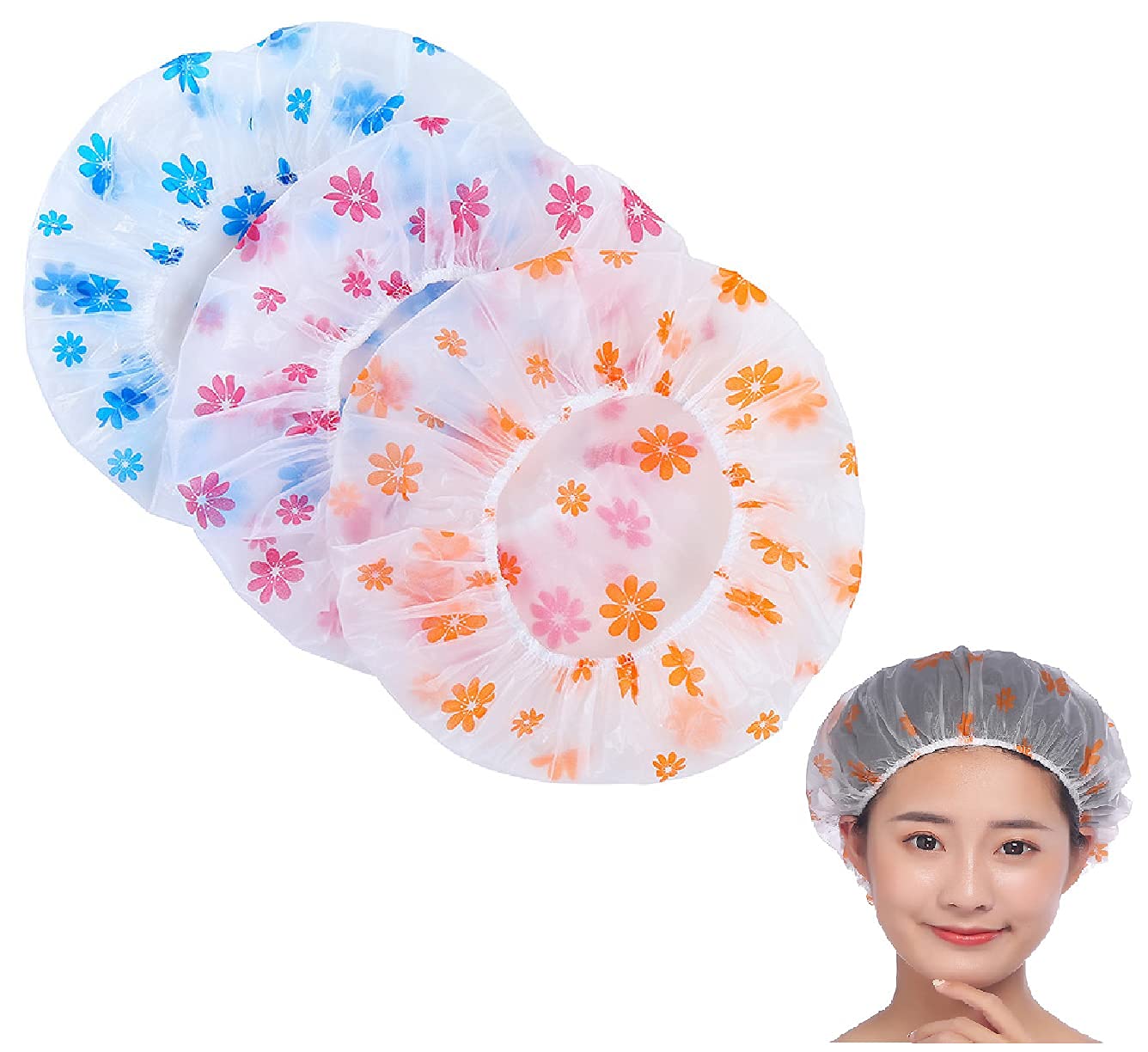 Retailio Waterproof Women Shower Cap Bath Shower Clear Hair Cover Bathing Elastic Free-Size Reusable for Homes, Spas, Salons, Beauty Parlors (6 PCS) (Pack of 3)