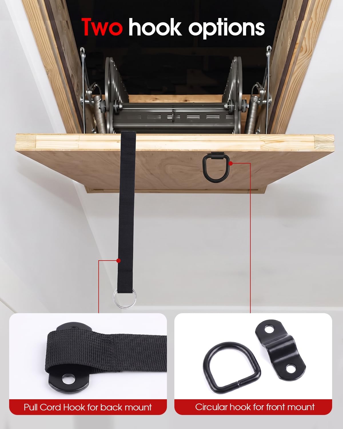 Attic Pull Down Hook with Cord for 17-40 Inch Telescoping Attic Stairs Door | Attic Ladder Pull Down System with Extendable Cobweb Duster for SunShades, Hanging Basket, Bird Feeders, Ceiling Fans Clean