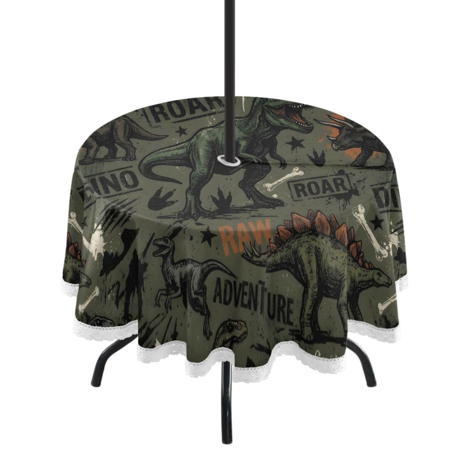 Ttgoth Dinosaur Outdoor Table Cloth 152 cm Water Stain & Resistan Tablecloth Wipeable Table Cover with Parasol Hole & Zipper for Garden Patio Party Picnic