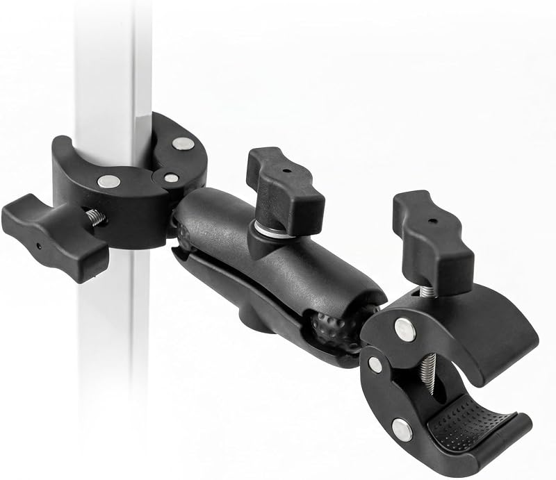 Soporte de abrazadera ajustable de alta resistencia para luces de camping y marcos de dosel, cabeza esférica giratoria de 360°, abrazadera fotográfica resistente a caídas de aluminio, soporte para paraguas, monitor, cámara y luz LED