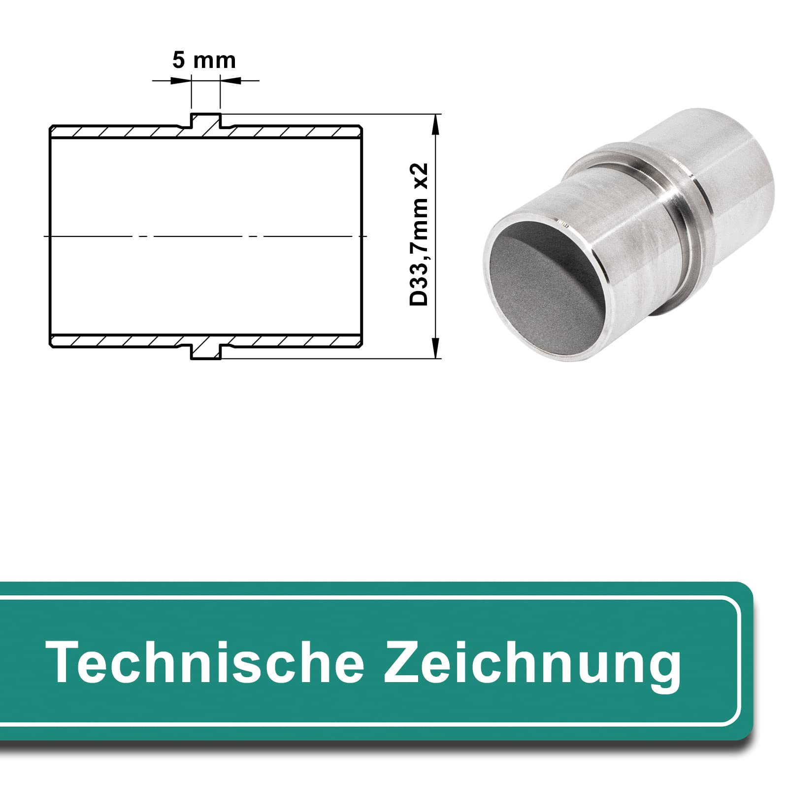 PRIOstahl Connecteur de tuyau Raccord à souder Raccord Steckfitting Douille de raccordement Garde-corps x 1 pièce Ø 33,7mm Tuyau rond Connexions de garde-corps pour main courante d'escalier Tubes en