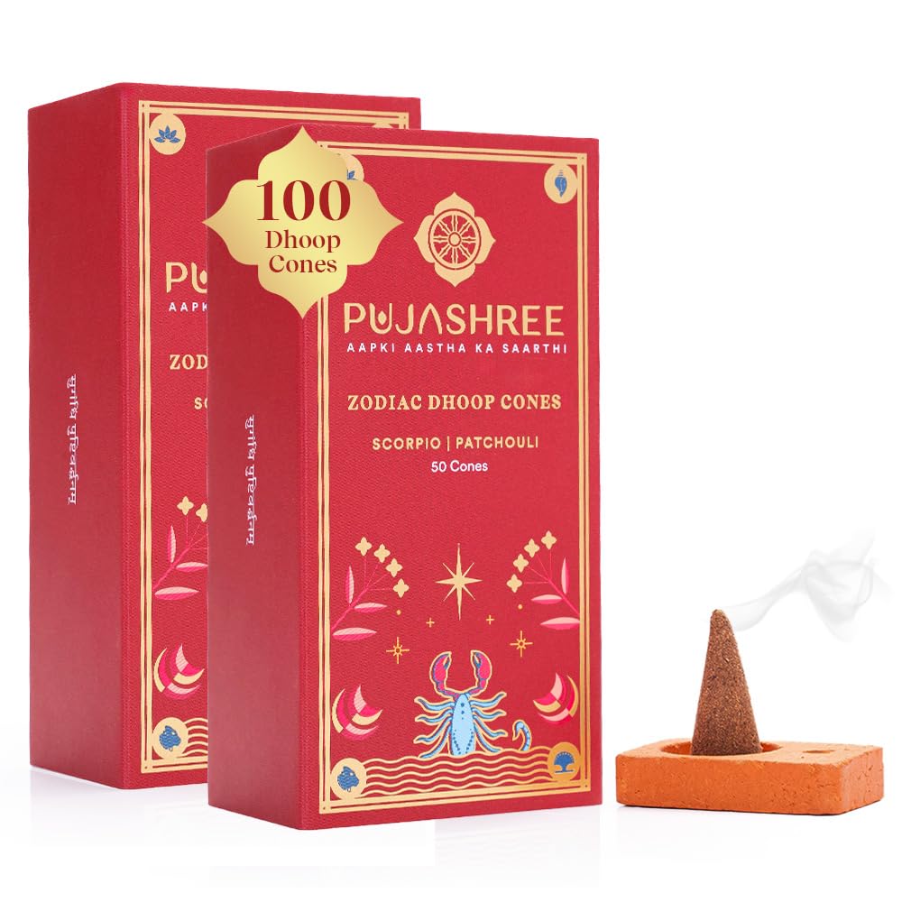 Pujashree Zodiac Dhoop Cones for Pooja |Organic & Natural Long Lasting Floral Fragrance Dhoop Cones Aroma Home Mandir Pujan (Scorpio, Patchouli)
