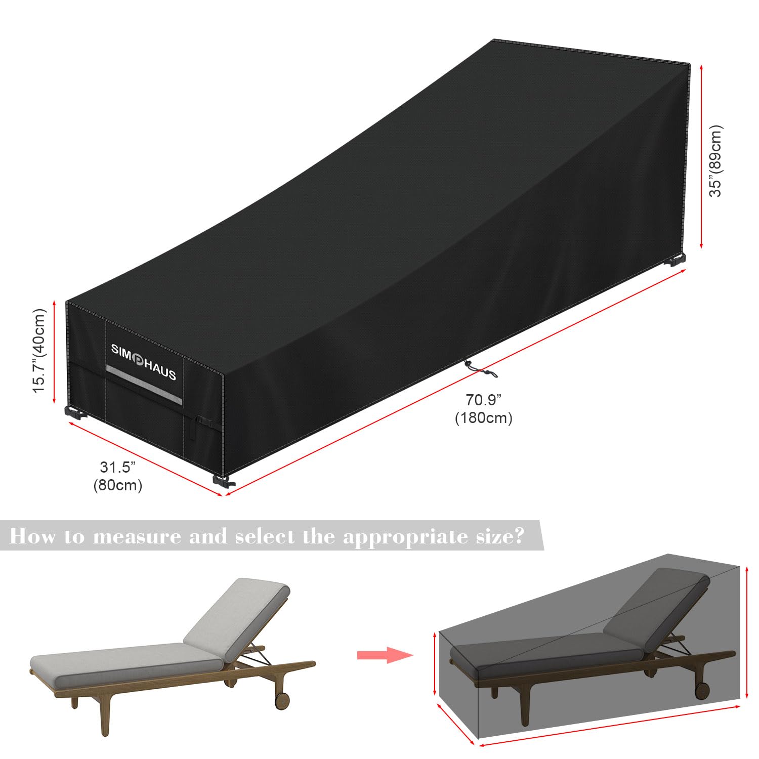 SIMPHAUS Outdoor Sunbed Covers Waterproof Garden Sun Lounger Cover Rattan Lounger Cover Garden Furniture Lounger Chair Cover Anti UV 420D Oxford Fabric Garden Recliner Chair Covers 180x80x40/89cm - Image 2