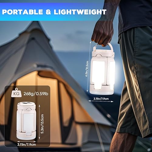 Miniatura 7 de Linterna plegable para campamento, luces de campamento recargables, 4000 lúmenes, 6 modos de luz, faroles impermeables para cortes de energía,