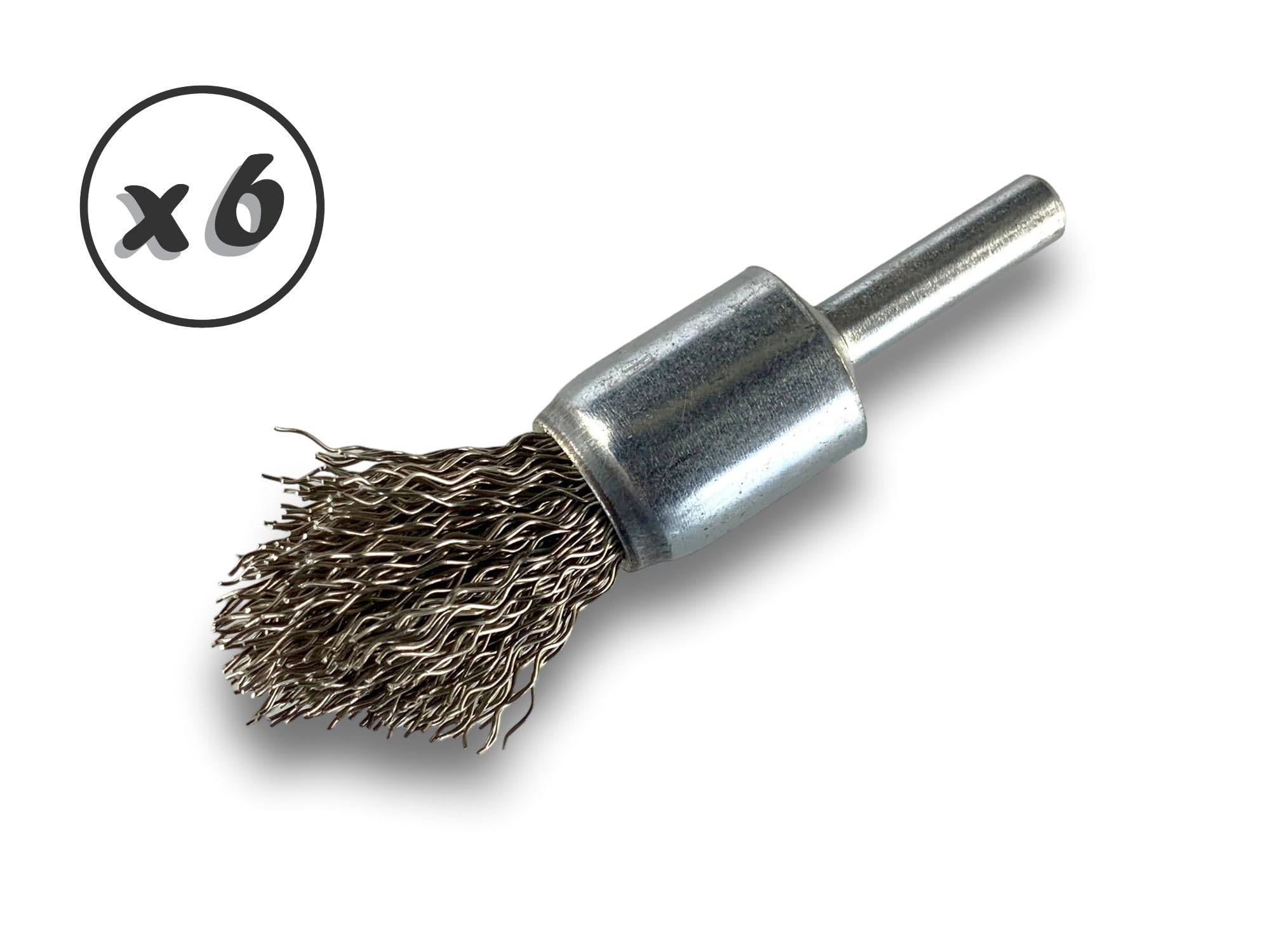Kibros Lot 6 brosses en bout tige Ø 6 mm forme pointe fil inox dur Ø 18 mm