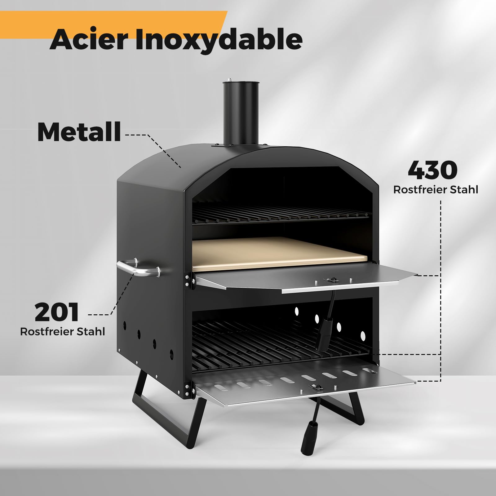 COSTWAY Outdoor Pizzaofen, 2-lagigem Pizza Ofen mit Grillrost, Pizzaschaufel, quadratischem Stein, wasserdichter Abdeckung, tragbarer Brennofen, Holzofen für Picknick, BBQ-Party, Camping