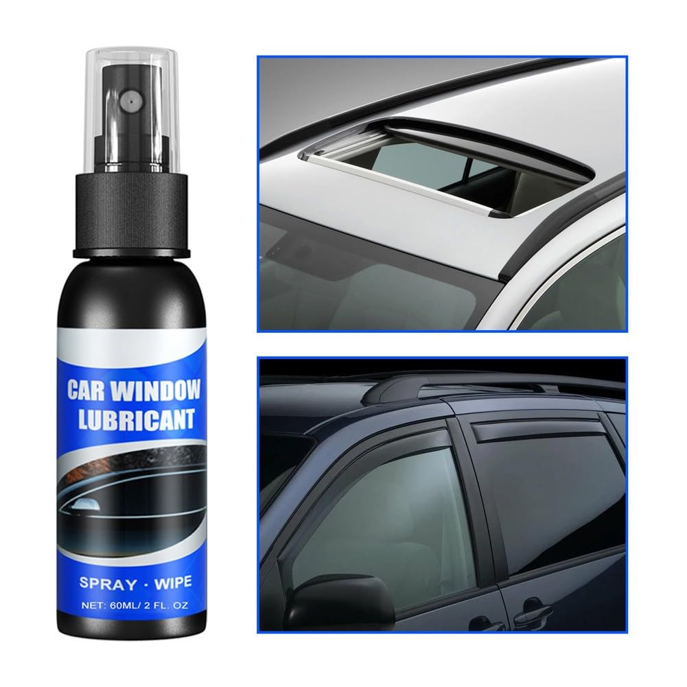 Spray lubrifiant pour vitres de voiture 60 ml pour joints en caoutchouc et réduction du bruit, compatible avec bandes de porte, rails de toit ouvrant, rétroviseurs, serviette et éponges