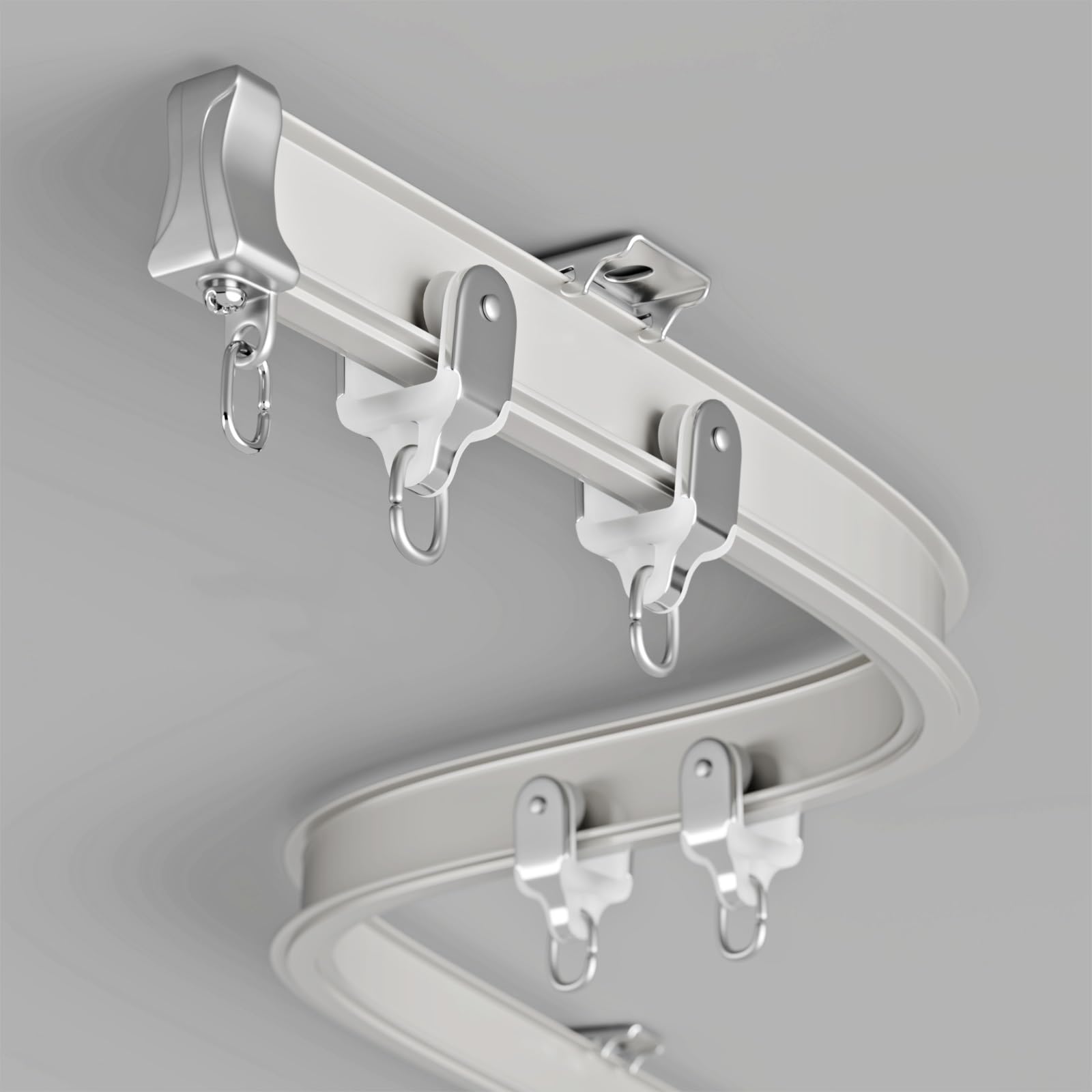 Barra de cortina de ducha de aluminio flexible de 10.5 pies, diseño curvado ajustable montado en la pared para duchas y separadores de habitación, fácil instalación, versátil y duradera (blanco)