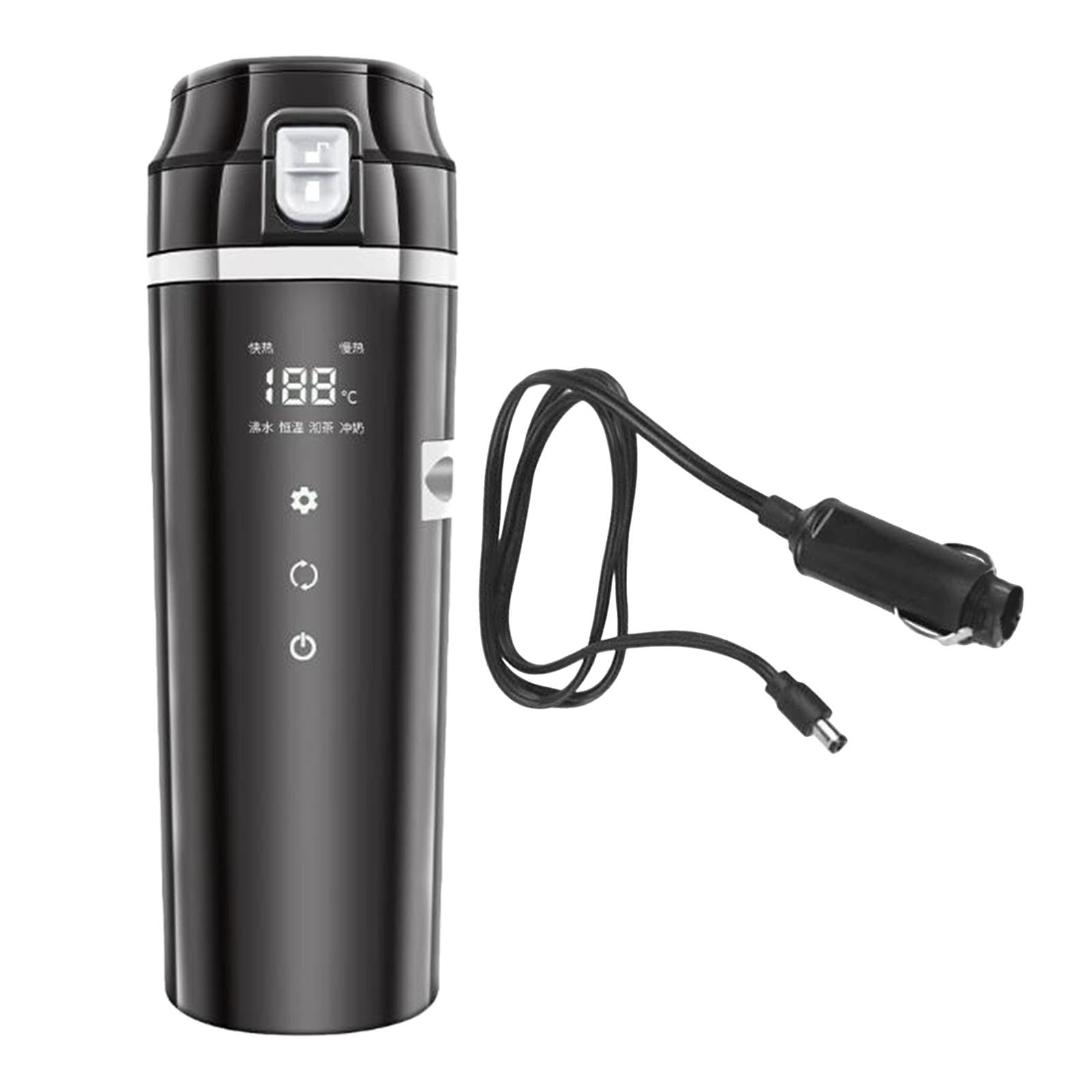 12V/24V Car Kettle Boiler Insulated Cup Touch Enabled 500ml Electric Heat Water Cup for Beverage Work, Black