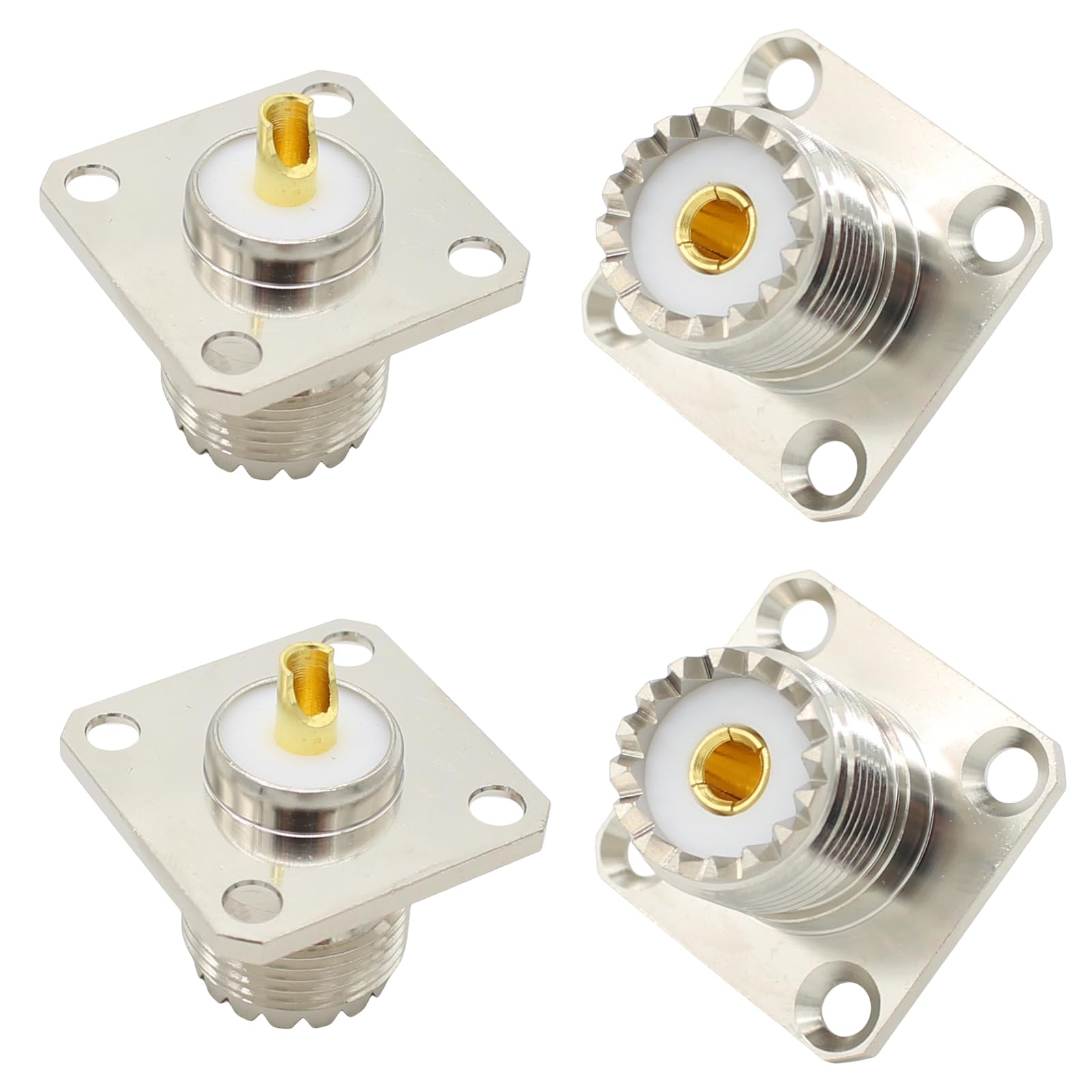 UHF Panel Mount for PL259 Male Plug Connector Adapter, 4-Pack SO239 Female 4-Hole Panel Classic Mount Flange Panel Mount Solder Cup