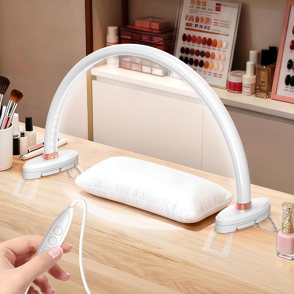 ELEPHANTBOAT® USB Arch LED Work Light for Nail Art, Flicker-Free 3-Color LED Dimmable Desk Lamp with Controller, Folding Feet Design, Nail Art Makeup Craft Work Light, 16.7x8.8''-image-10