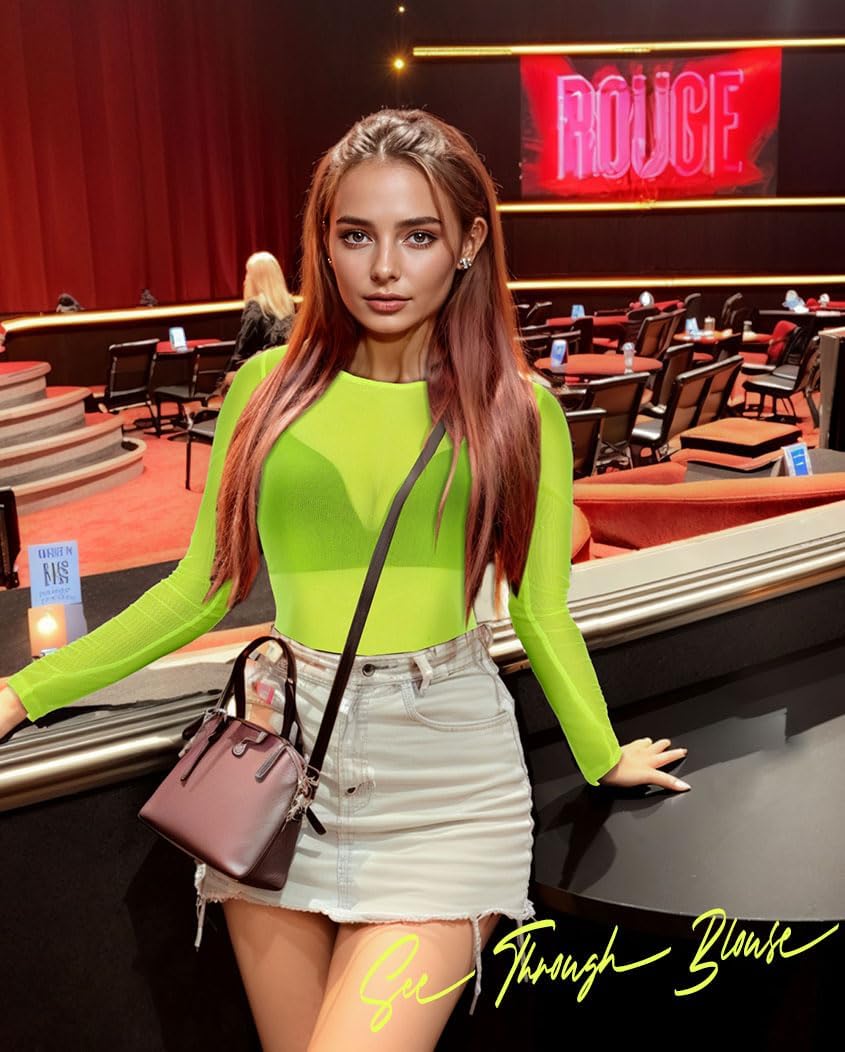 Women's Mesh Tops Sheer Long Sleeve Tee Shirts Bodycon See Through Blouse Clubwear - Image 4