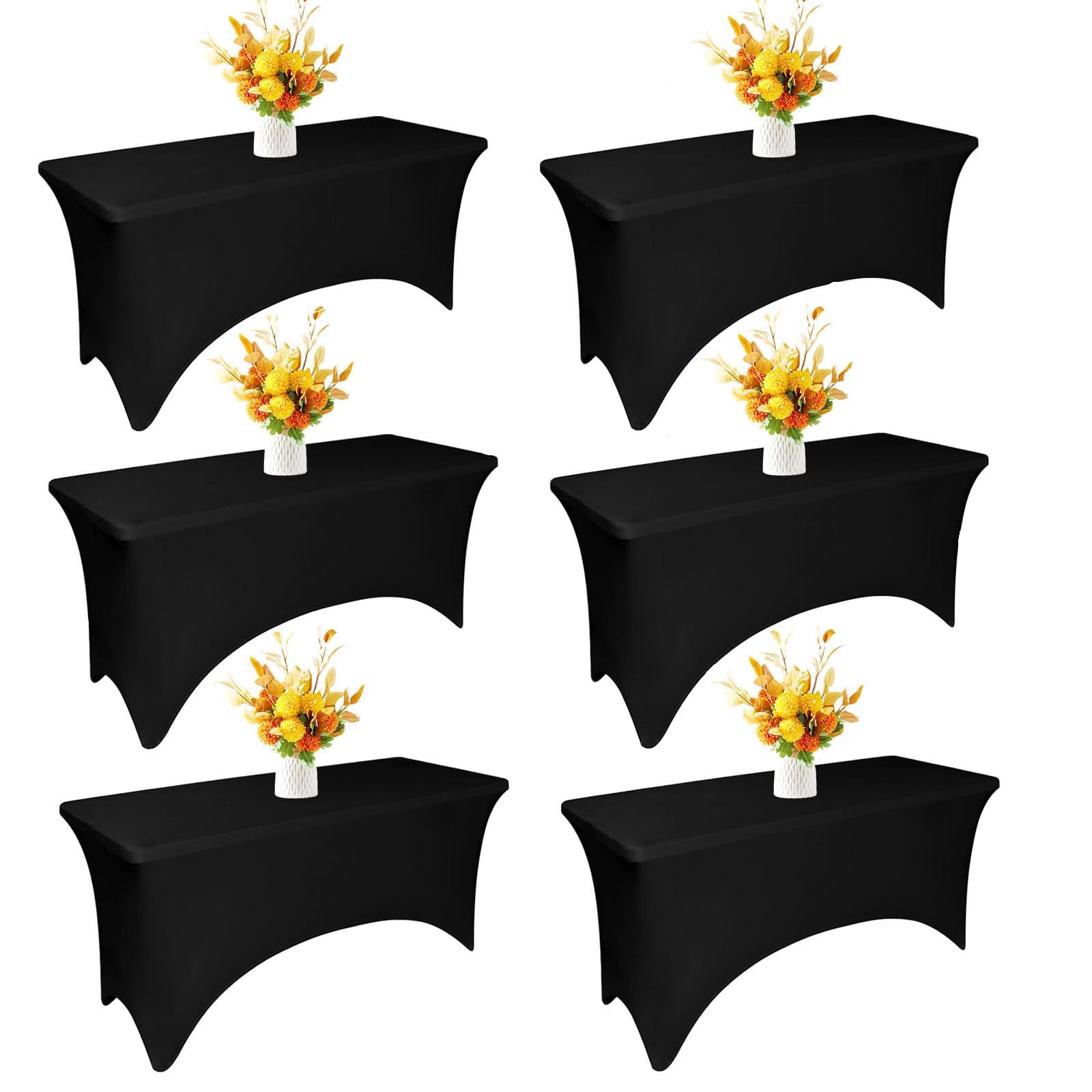 Yemosa 6Pack Black Spandex Table Covers for 6 Foot Tables - 6 FT Universal Rectangular Fitted Stretch Tablecloth Protector, Washable and Wrinkle Resistant, Perfect for Trade Shows, Wedding