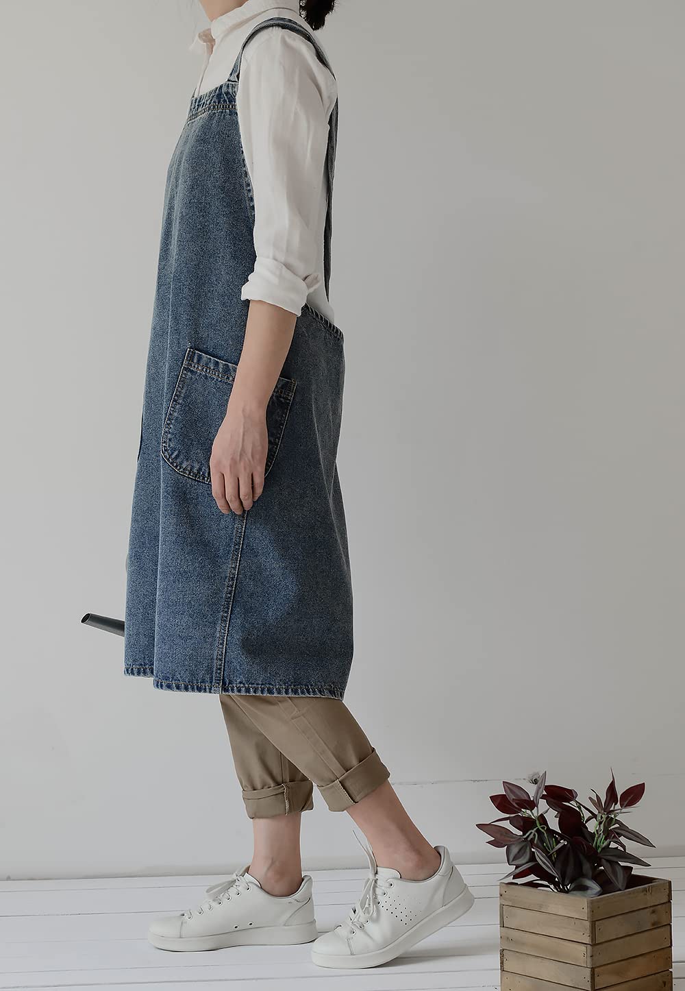 Delantal de mezclilla de algodón suave, delantal unisex ajustable con 5 bolsillos, perfecto para cocinas