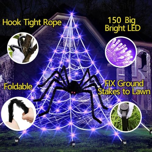 6*5m Halloween Spinnennetz Outdoor 200 Violette LEDs Halloween Deko Garten – Ansicht 2