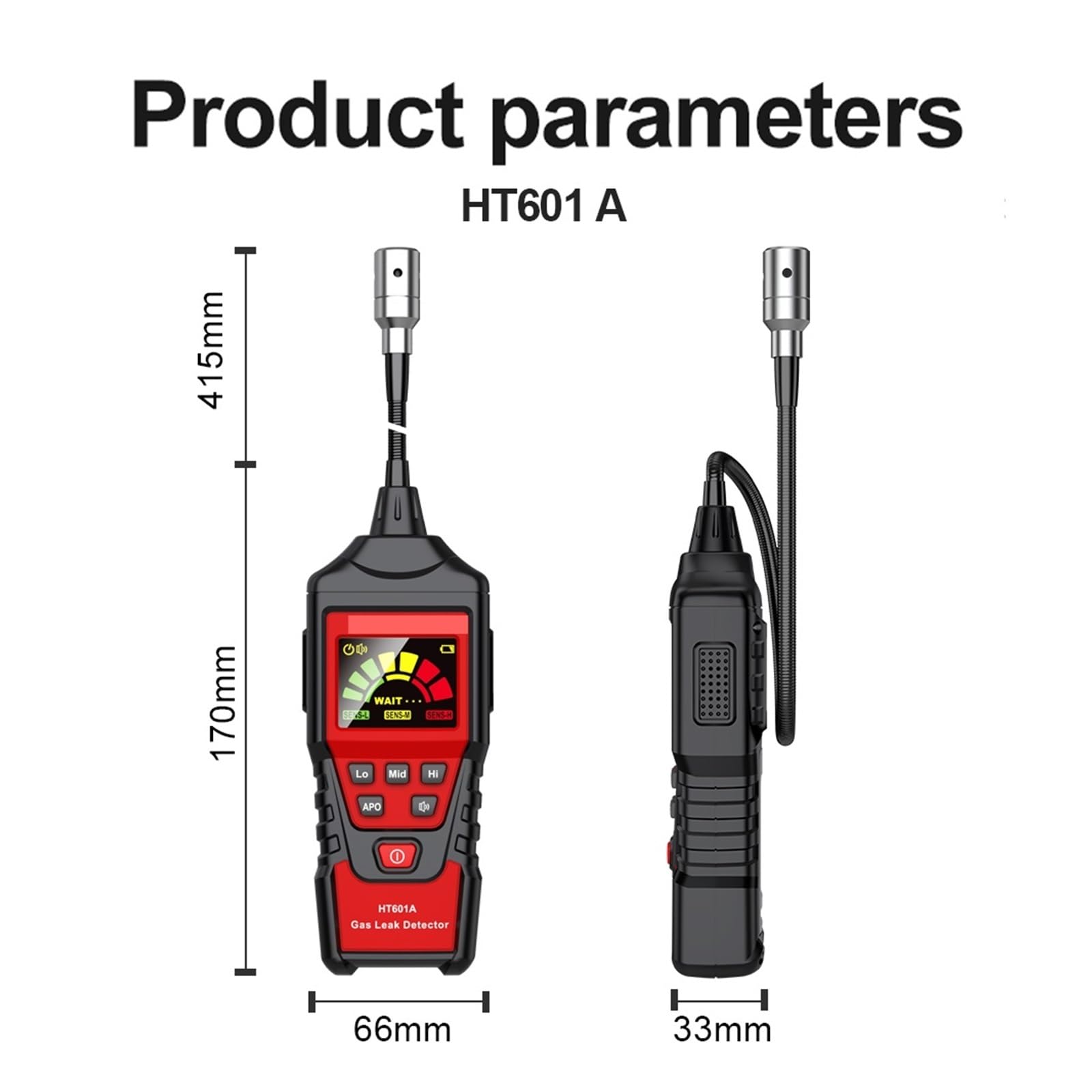 Gasdetektor, HT601A Erdgas-Lecksuchgerät, 50-1000 ppm, Ton- und Bildschirmalarm, brennbares, entflammbares Methangas-Lecksuchgerät