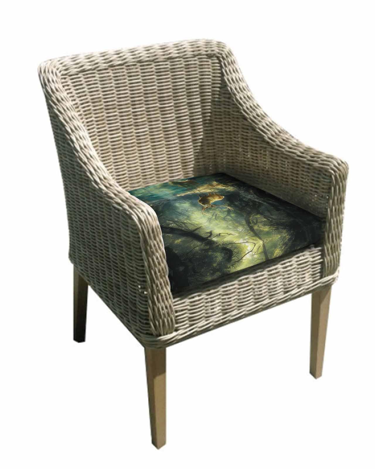 2 Pack Green Forest Deer Waterproof Cushion Covers with Ties, Outdoor Patio Chaise Lounge Chair Seat Cushion Slip Covers Replacement(Only Cover) Fantasy Vintage Nature Scenery 22