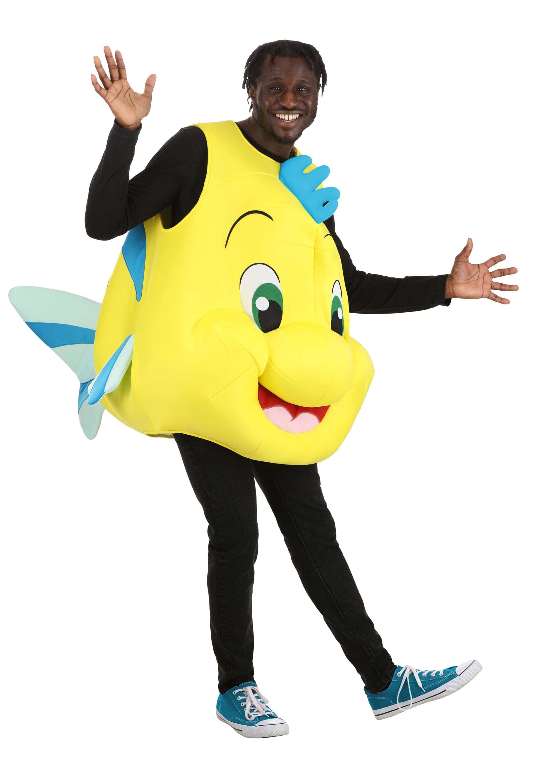 Disney Adult Flounder Costume, Little Mermaid Flounder Halloween Costume, Yellow Fish Costume for Men and Women