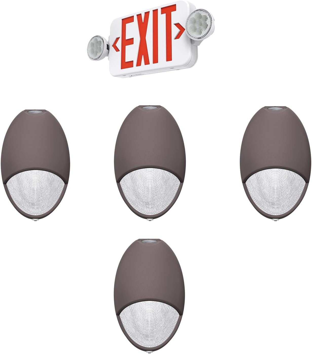 1 Pack Exit Sign with Emergency Lights, Two LED Adjustable Head Emergency Exit Light with Battery Bundle 4 Pack Exterior Aluminum Emergency Wall Pack Light