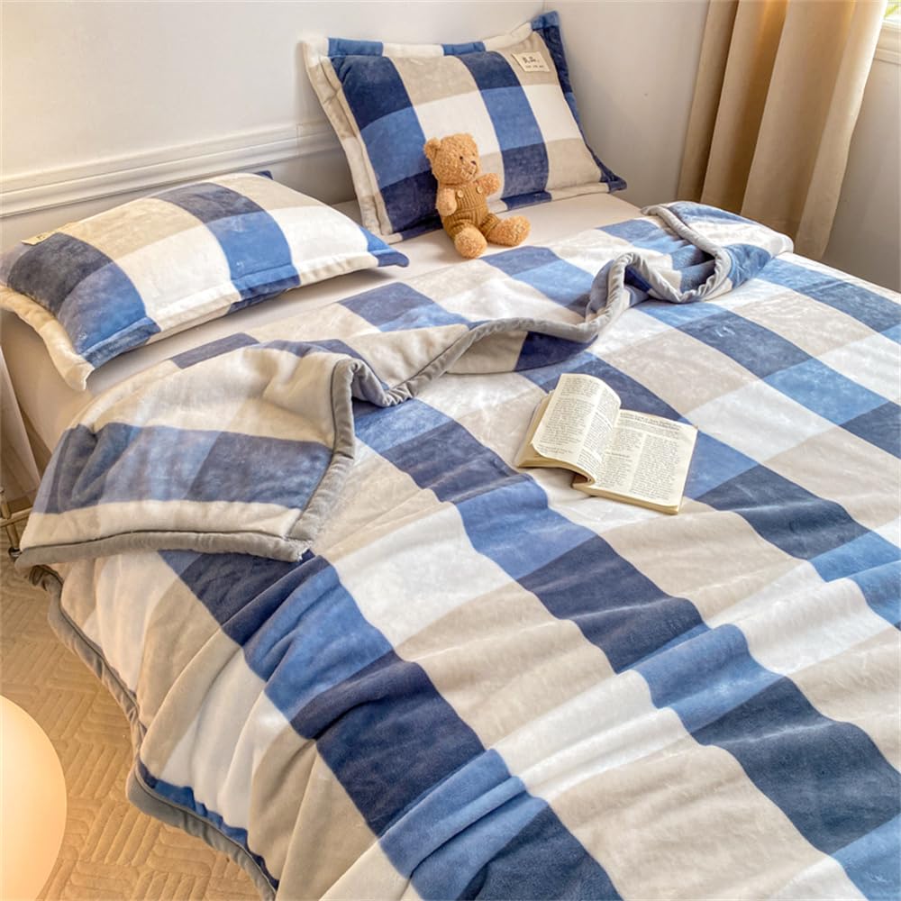 FANSU Coperta Plaid in Pile di Flanella Super Morbida e Calore, Copriletto Stampa Scozzese per Letto Singolo/Matrimoniale, Coperta Divano in Microfibra Spessa Invernal (180x200cm,Blu)