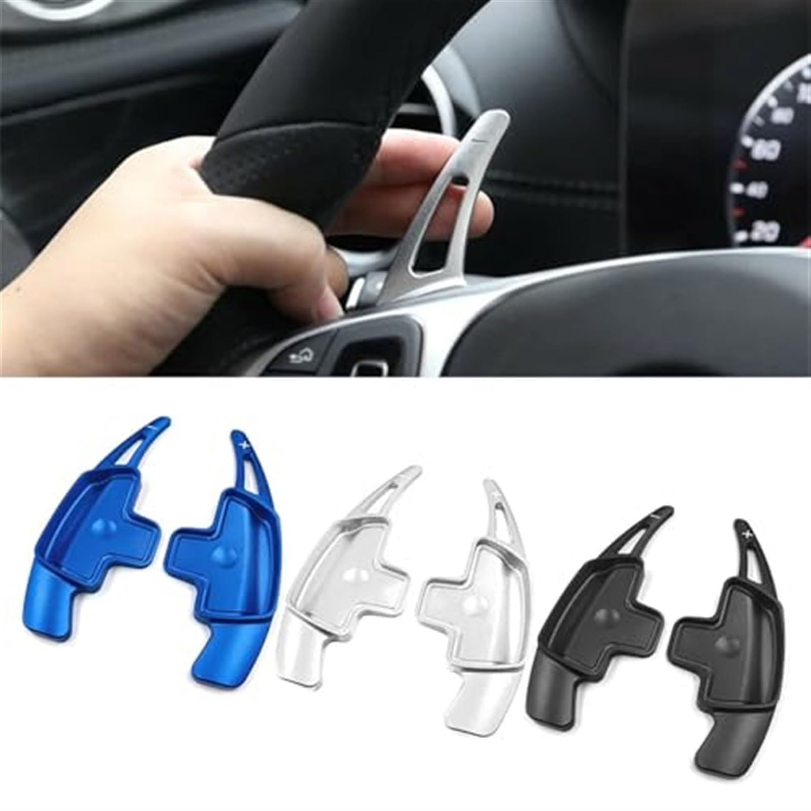 2 szt. aluminiowe łopatki zmiany biegów na kierownicy samochodu, do Mercedesa-Benz, ABCE CLA CLS GLA GLC GLE S Class Łopatka zmiany biegów(Silver)