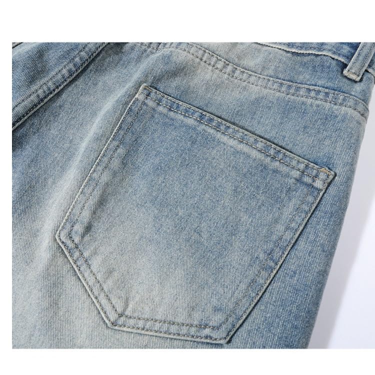 Loose Jeans with Holes, Elastic Waist, Wide Legs, Casual Pants, Floor Mops4