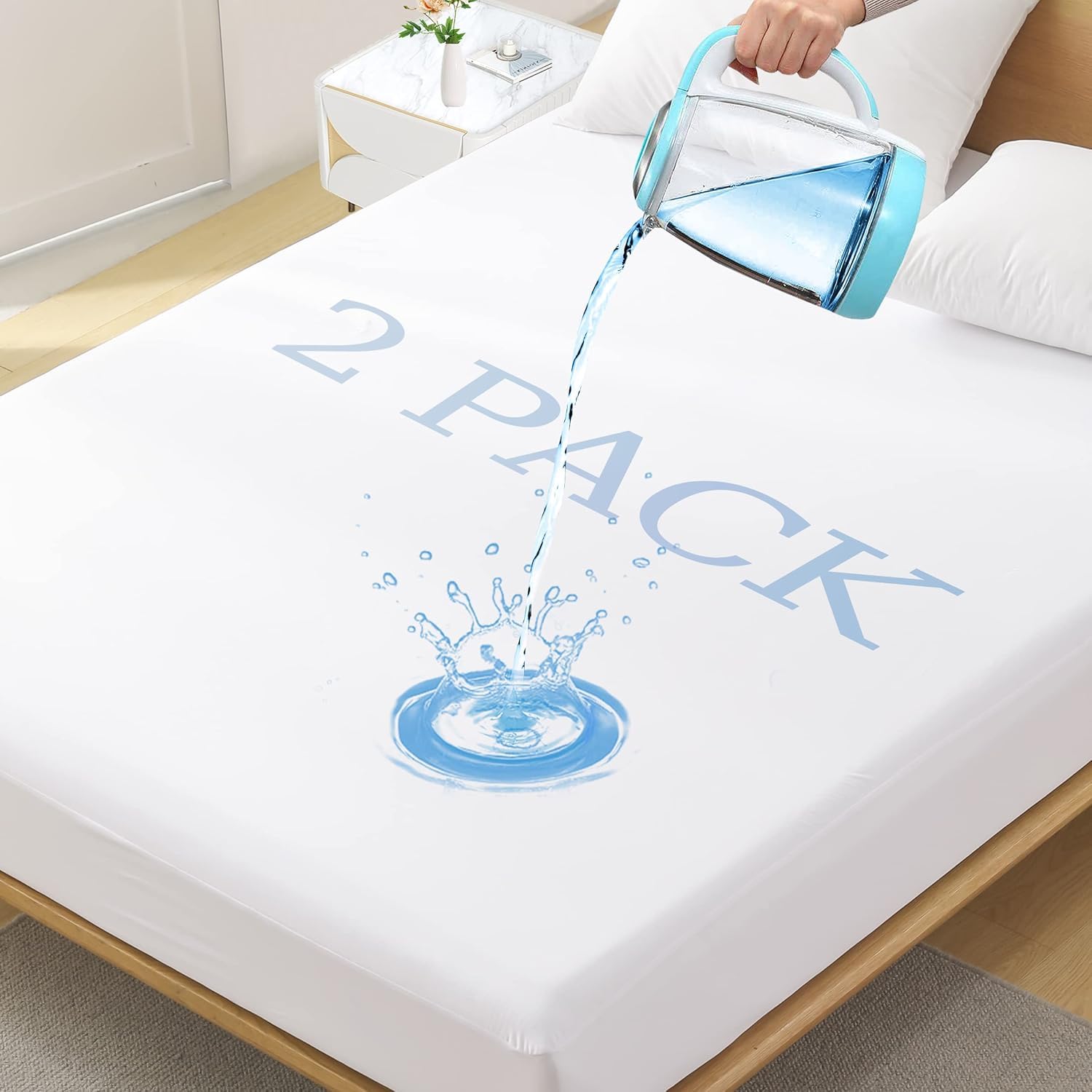 2 Pack Softhour Full Size Waterproof Mattress Protector, Stretch to 21'' Deep Pocket, Soft Breathable, Ideal for Home & Commercial Use