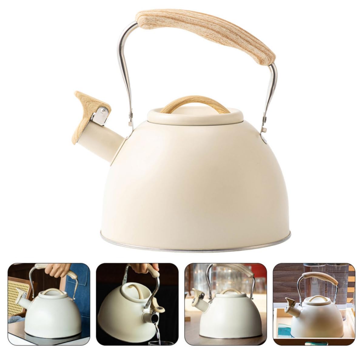 Acero Inoxidable Hervidor Silbante Beige 3l para Cocina y Camping