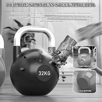 Kettlebell Weights Men's Strength Training Competitive Kettle Bells, Gym Sports Shaping Equipment, Flat Bottom, Swing/Squat/Jerk(Dark grey-14kg)
