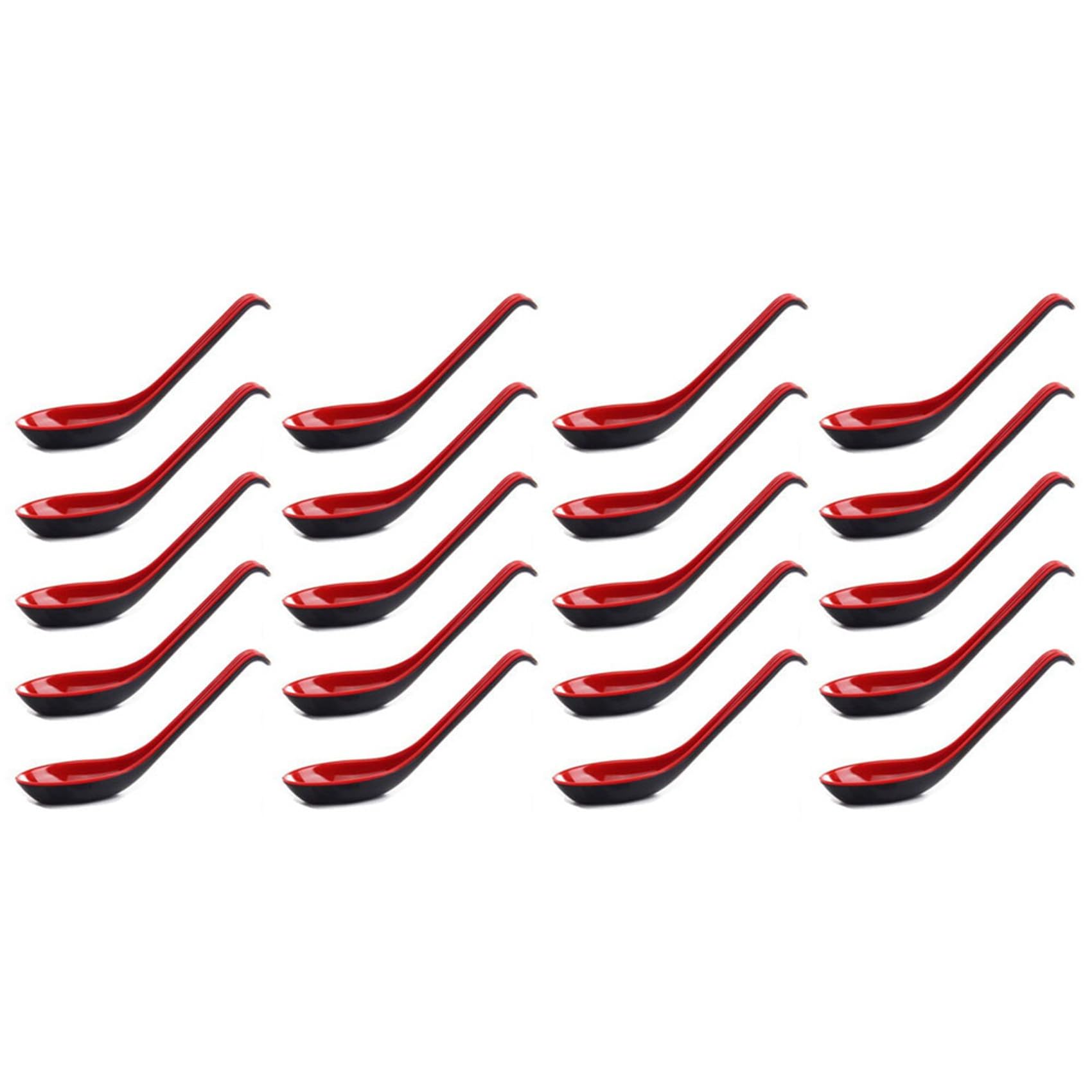 Hndhbfgrt 20PCS Red and Black Asian Soup Spoon with Hook-Chinese Style Spoon, Perfect for Rice Pho Ramen Noodle Soups