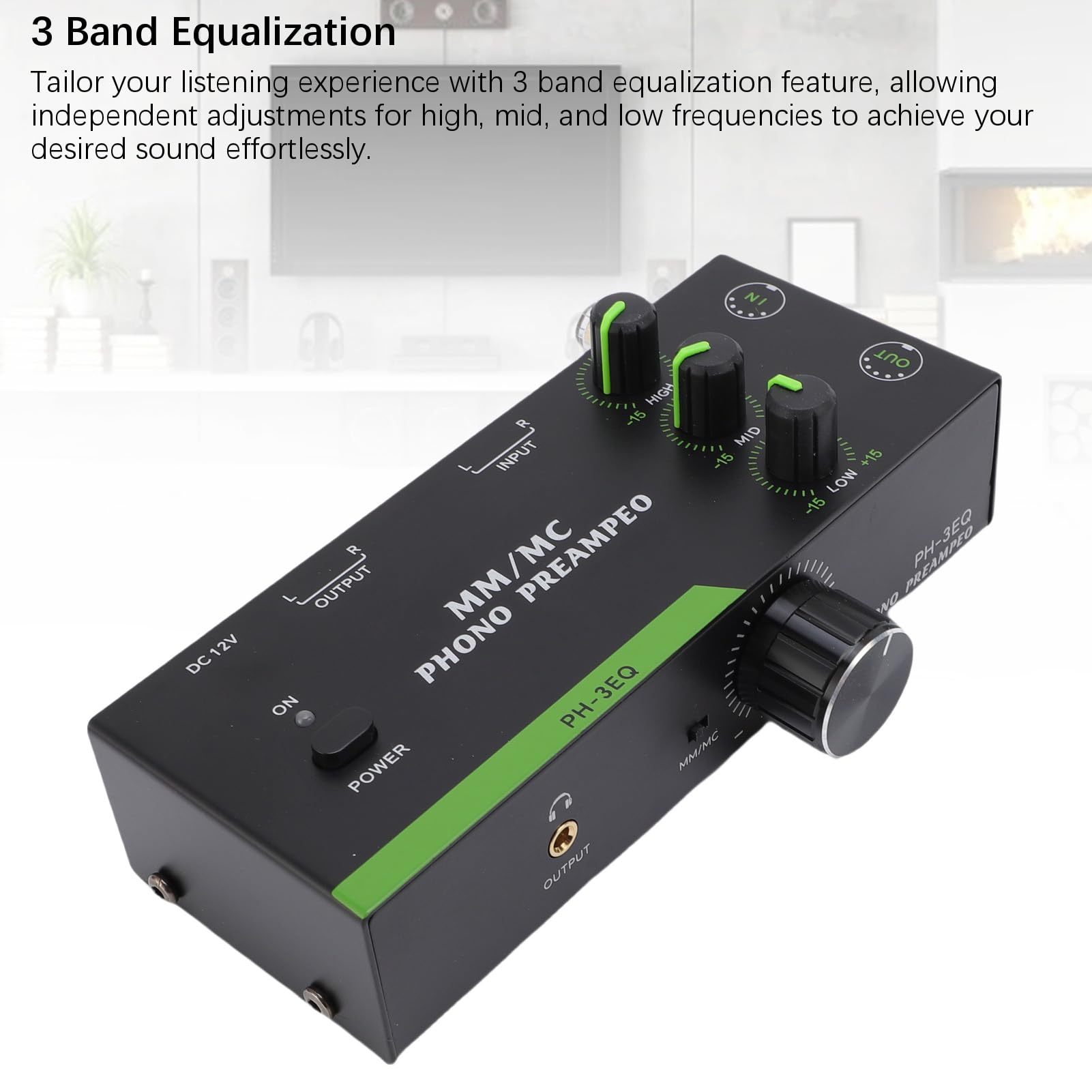 Ausla Preamplificatore Fono MM MC, Involucro in Acciaio, Equalizzazione a 3 Bande a Basso Rumore, per gli Amanti del Vinile e gli Audiofili (Spina europea)