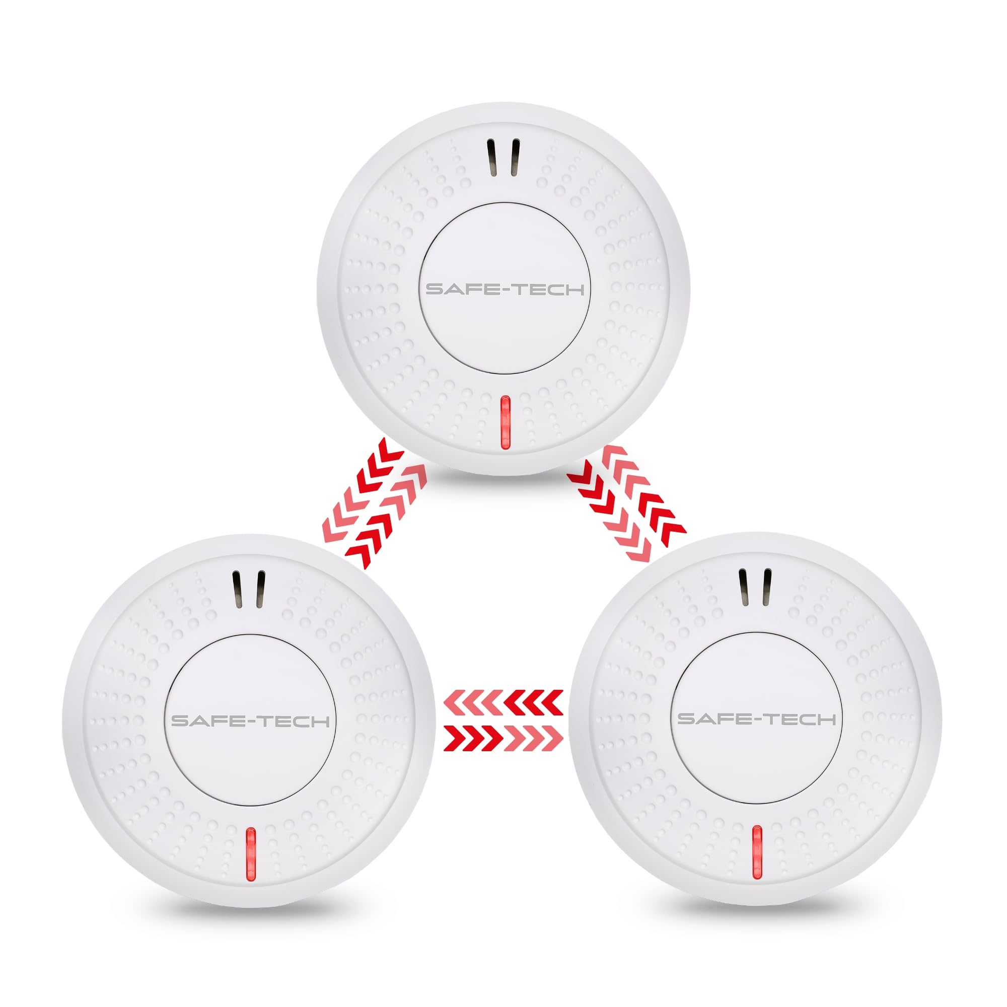 SAFE TECH Smoke Alarm, Wireless Interconnected Smoke Detector 10 Year Sensor Life, Fire Alarm with LED Indicator Low Battery and Fault Warning for House and Bedroom, 3 Pack
