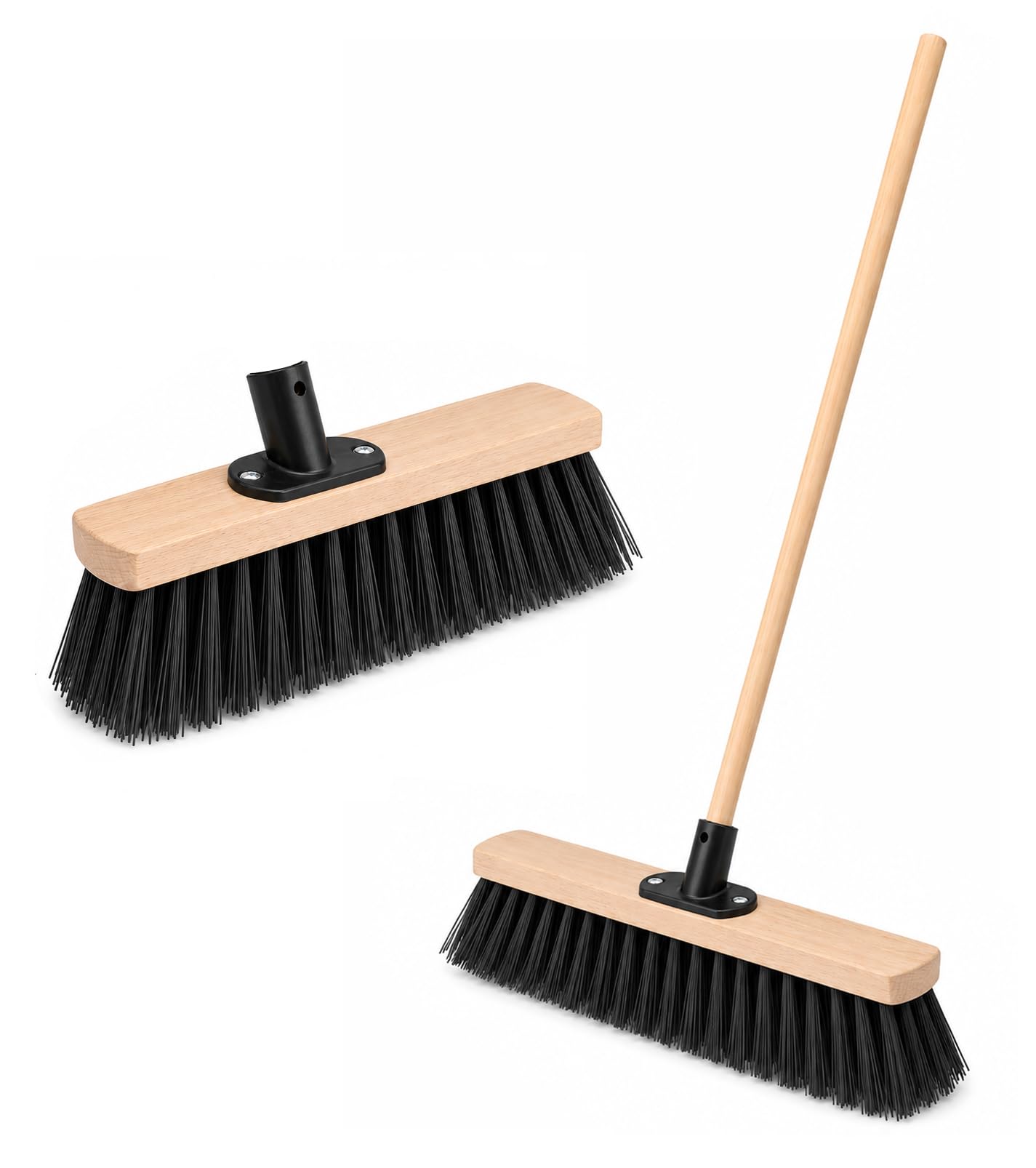 BH | Outdoor Broom -1.2m Wooden Stick |16" Head | Charcoal |Stiff Hard Bristles Sweeping Brush | Scrub Brush long Handle | Hard Floor Sweeping Brush for Patio Garden Driveway & Garage - By BEST HOUSE