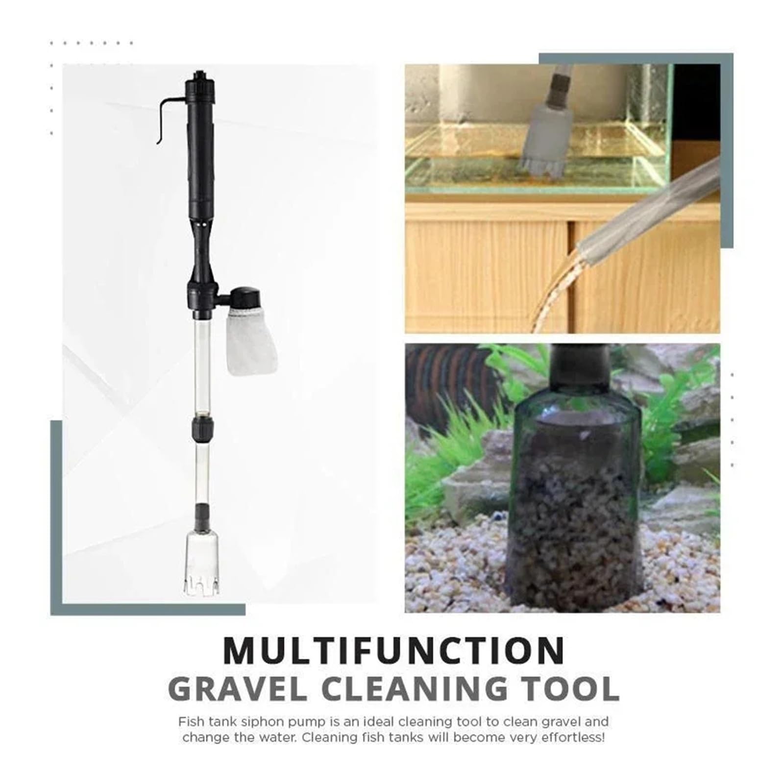 Siphon d'aquarium à Aspiration puissante, Nettoyeur de Sable, Nettoyeur de Sable, changeur d'eau de Gravier sous Vide, Filtre de Siphon 220V(European Standard)