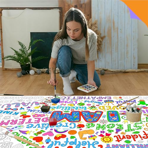 Image of Jumbo Size Coloring Poster, Large Positive Affirmation Coloring Paper, Motivational DIY Painting Drawing Paper Banner /Tablecloth for Kids, Classroom, School, Party Supplies, Wall Decor (75 inch x 31 inch)