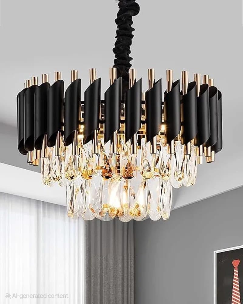 Modern Crystal Chandelier - Black Gold Spiral -13
