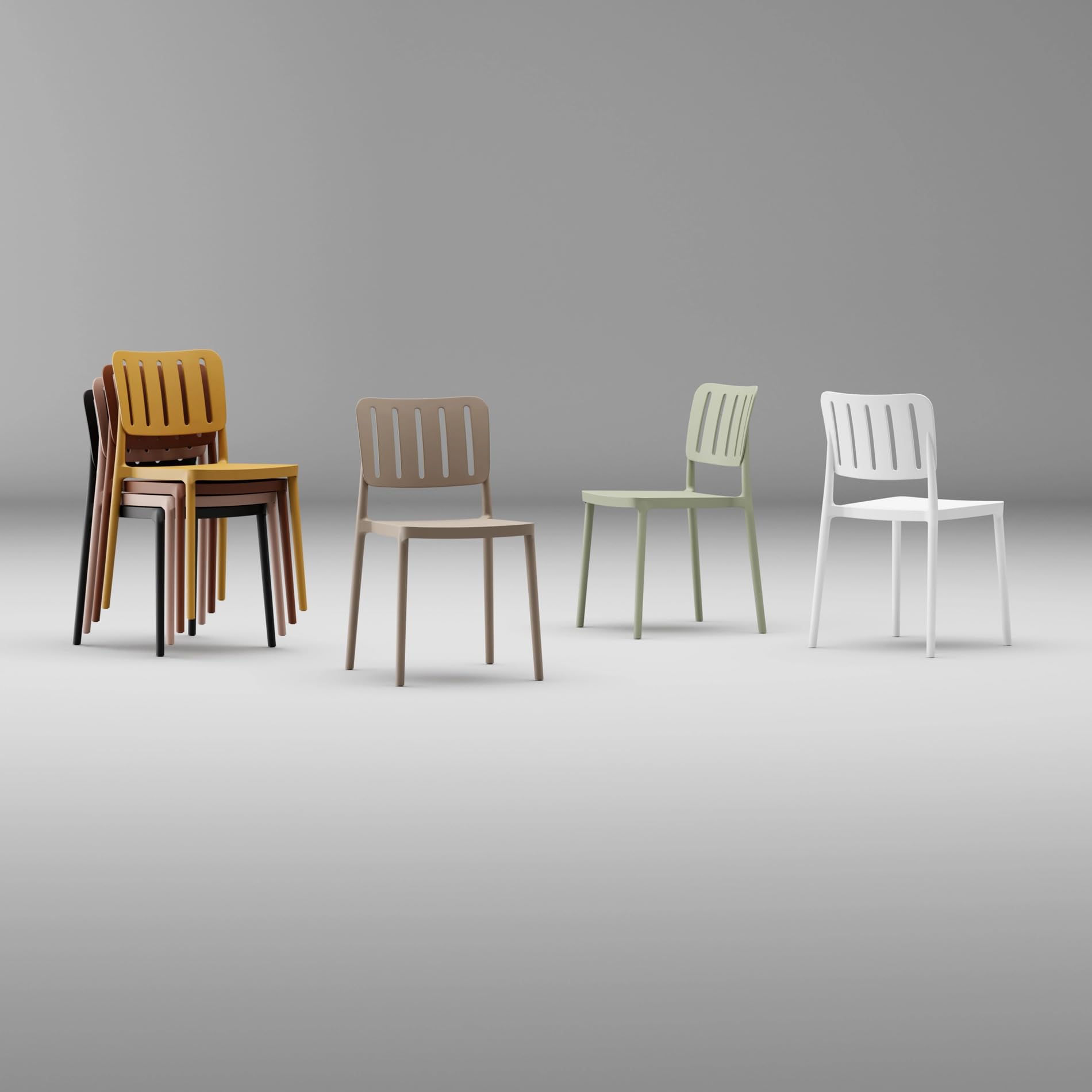 Rebecca Mobili Set 4 Sedie Impilabili, Sedie da Esterno, Nero, Polipropilene, Salvaspazio, Eleganti, per Giardino o Sala da Pranzo - Misure HxLxP: 82 x 42 x 53 cm - Art. RE7194V8M4