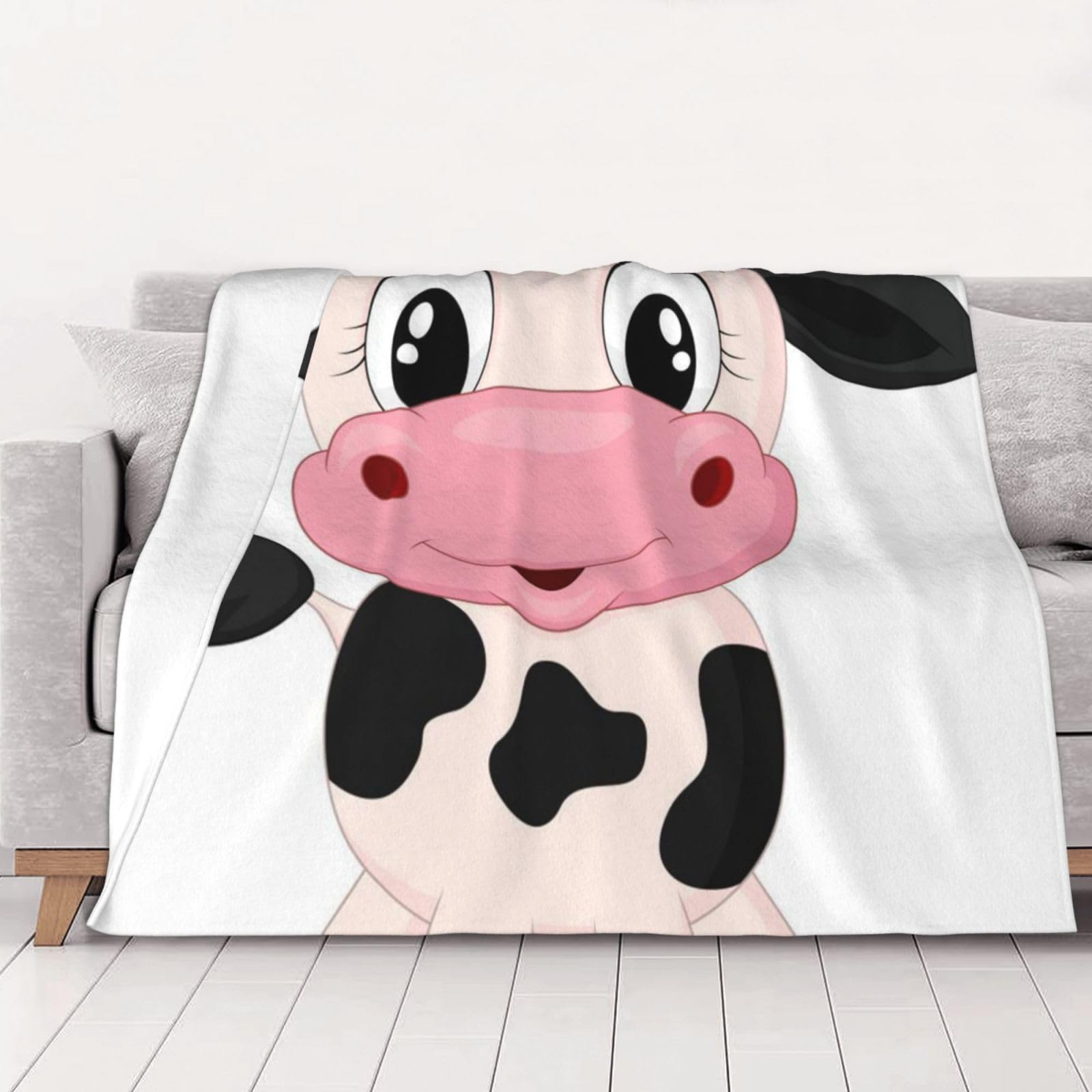 AUBKFELD Cartoon Milk Cow Printed Flannel Blanket 150x125 CM, Soft & Warm Throw Blanket for Sofa/Couch/Bed/Car, Gifts for Audlts Women Men